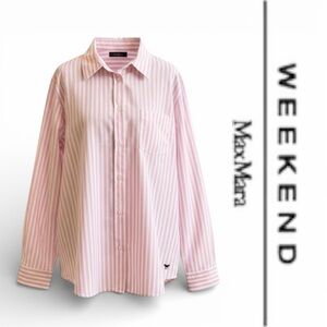 Weekend Max Mara Button-Up Shirt Women Pink White Stripes Size 16 NWT